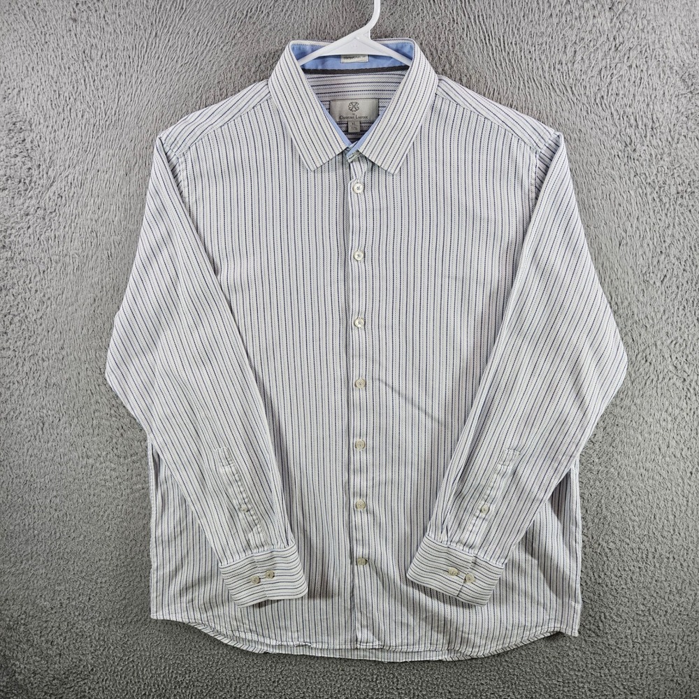 Christian Lacroix Mens XL‎ 17.5 Button Down Shirt Blue White Striped Long Sleeve
